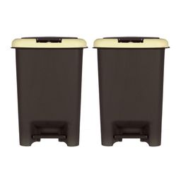 Kuber Industries Set Of 2 Brown Portable Push & Pedal Dustbin With Lid 6.5 ltr image 2