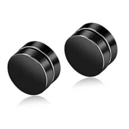 Roadster Black Circular Studs Magnetic Earrings-35