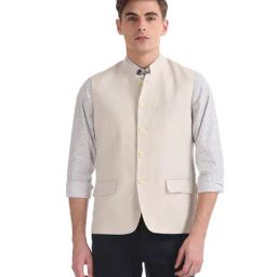 Arrow Cream Slim Fit Nehru Jacket-image-34