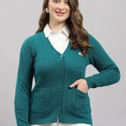 Monte Carlo Green Regular Fit Self Pattern Cardigan image 1