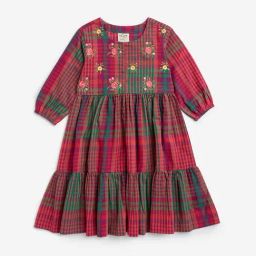 Utsa Kids by Westside Red Checks Printed Cotton Tiered Dress-image-1