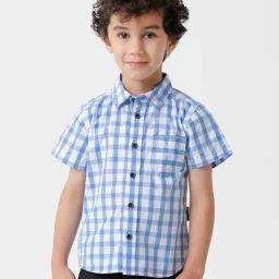 Kate & Oscar Kids Blue & White Cotton Chequered Shirt-picture-5