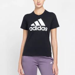 adidas Black Cotton Logo Print Sports T-Shirt-image-40