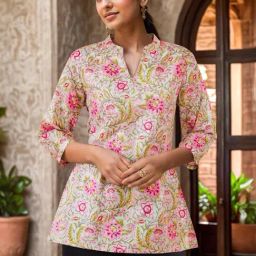 Soch Sap Green & Pink Cotton Floral Print Tunic-picture-7