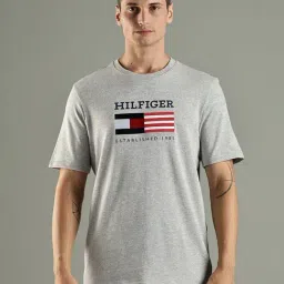 Tommy Hilfiger Grey Cotton Regular Fit Logo Printed T-Shirt-image-35