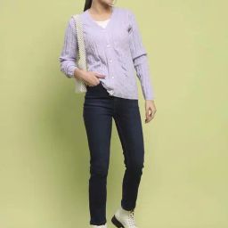 MADAME Mauve Self Pattern Cardigan image 5