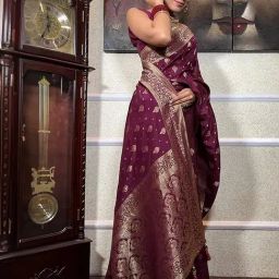 Anjaneya Sarees Purple Silk Woven Saree With Unstitched Blouse-image-95