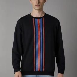Louis Philippe Black Cotton Regular Fit Striped Sweatshirt-picture-18