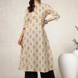 Soch Beige Printed A-line Kurtis-image-61