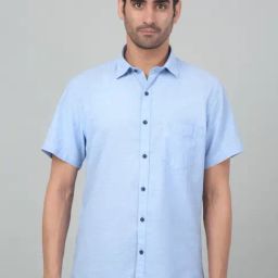 Cantabil Sky Blue Regular Fit Texture Shirt-picture-0