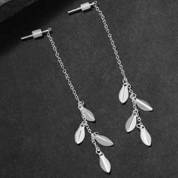 Accessorize London 925 Silver Hallmark Leaf Drop Threader Sui-Dhaga Earrings for Women-67