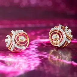 Mia by Tanishq Mia by Tanishq Laser Swirl Gold & Diamond Stud Earrings-image-33