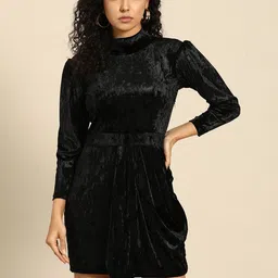 WoowZerz High Neck Velvet Bodycon Mini Dress-picture-32