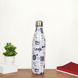 Living scapes by Pantaloons White & Blue Single Stainless Steel Printed Water Bottle-image-10