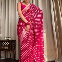 Anjaneya Sarees Pink Silk Woven Saree With Unstitched Blouse-image-94