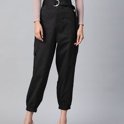 Popnetic Women Black High-Rise Cargo Joggers-image-122