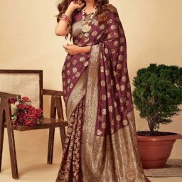 Satrani Maroon Woven Saree With Unstitched Blouse-image-49