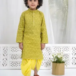 Little Bansi Boys Green Regular Fit Self Design Kurta Set-picture-36