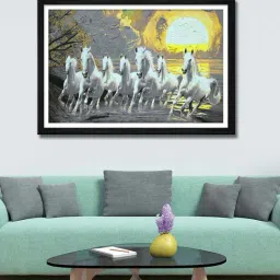999store Grey & Yellow Running Horse Canvas Painting-23