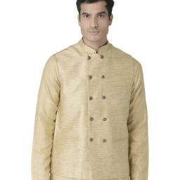Tabard Beige Regular Fit Sleeveless Mandarin Collar Nehru Jacket-picture-24