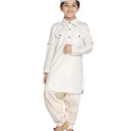 VASTRAMAY Kids Cream Pathani Kurta Set-image-72