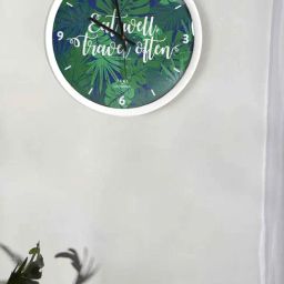 Teal by Chumbak Eat Well Travel Often Green Plastic Wall Clock - Set of 1-image-62