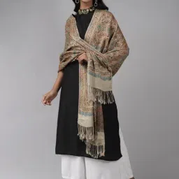Indo Era Beige & Blue Woven Pattern Shawl-picture-12