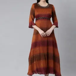 SHOWOFF Brown Embellished Midi Dress-image-83