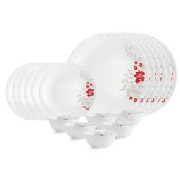 Cello Dazzle Scarlet Bliss Floral White Opalware Dinner Set of 18pc-image-58