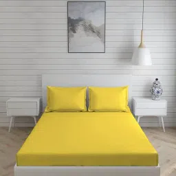 Layers Be Bold Solid Yellow 144 TC Cotton King Bed Sheet with 2 Pillow Covers-image-99
