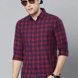 Dennis Lingo Red & Navy Cotton Slim Fit Checks Shirt-picture-14