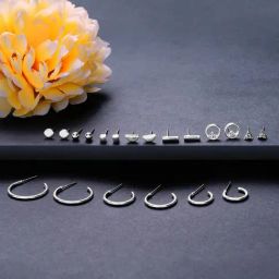 Accessorize London Silver Stud And Hoop Earrings for Women - Set of 10-32