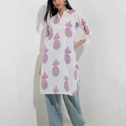 Utsa by Westside Lilac Pineapple Printed Straight Cotton Kurta-image-79