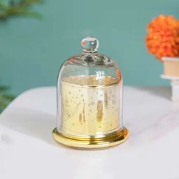Nestasia Bell Jar mercury Glass Golden Candle Holder for Living Room & Bed Room|Perfect for Gifting-image-36
