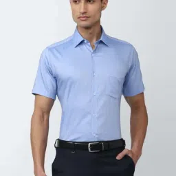 Van Heusen Blue Cotton Regular Fit Texture Shirt-picture-2