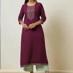 Soch Purple Cotton Embroidered Straight Kurtis-image-37