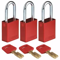 BRADY Lockout Padlock Keyed Alike Aluminum Std Body Size Steel Std Red, 55JY23 (Pack of 3)-picture-15
