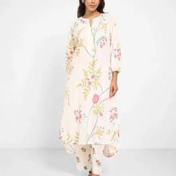 Rangmanch By Pantaloons Off White Cotton Regular Fit Floral Print Kurta-image-66