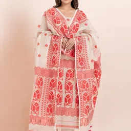 Durga Handlooms Jamdani Woven Design Zari Pure Cotton Unstitched Kurti Material with Dupatta-picture-18