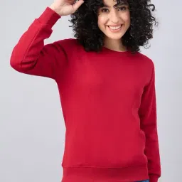 FEMEA Maroon Fleece Solid Full Sleeves Sweatshirt-picture-11