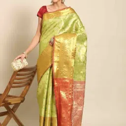 Silk Land Green Woven Saree With Unstitched Blouse-image-14