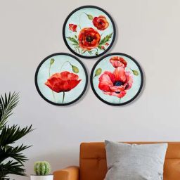 999Store Red Mdf Red Flowers Round Wall Art - Set of 3-image-73