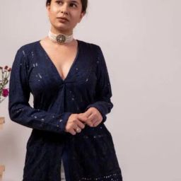 MOH Navy Blue Chikankari Jacket-32