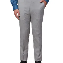 Raymond Grey Slim Fit Self Design Flat Front Trousers-image-98