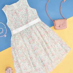 Pantaloons Junior Off-White & Pink Floral Print Dress-image-10