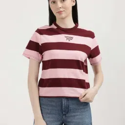TOMMY HILFIGER Pink & Maroon Cotton Color-Block T-Shirt-image-45