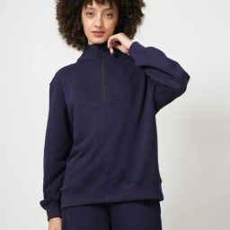 Saltpetre Navy Blue Cotton French Terry Relaxed Sweatshirt-image-21