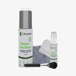 UltraProlink UM1027 Universal Screen Cleaning & Sanitizer Kit,200ml+20ml+2 Micro fibre Cloths+Brush image 1