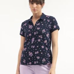 United Colors of Benetton Navy Floral Polo T-Shirt-image-19