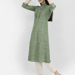 Span Sage Green Printed A Line Kurta image 3